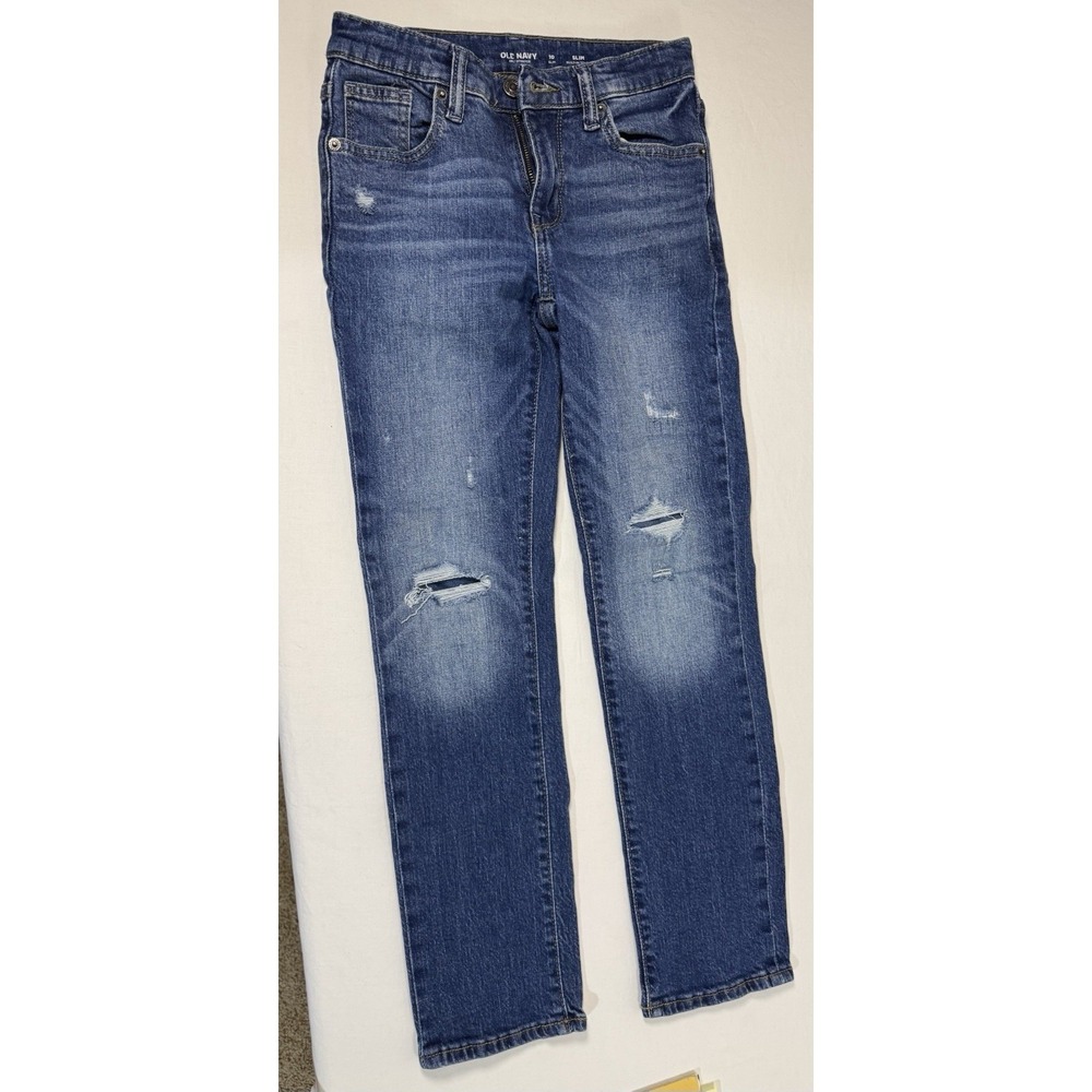 Old Navy Girls 10 Slim Blue Denim Jeans Adjustable Elastic Bands EUC‎ Distressed